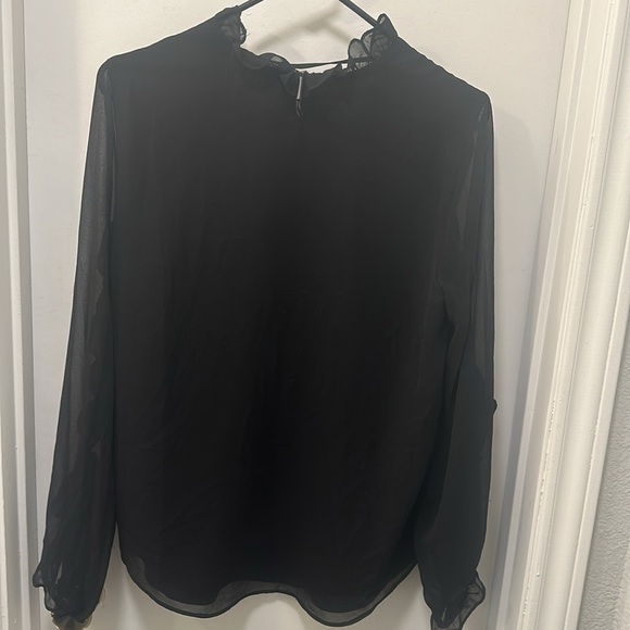 New Calvin Klein Womens Sheer Tie Neck Blouse, Black size small - Picture 10 of 13